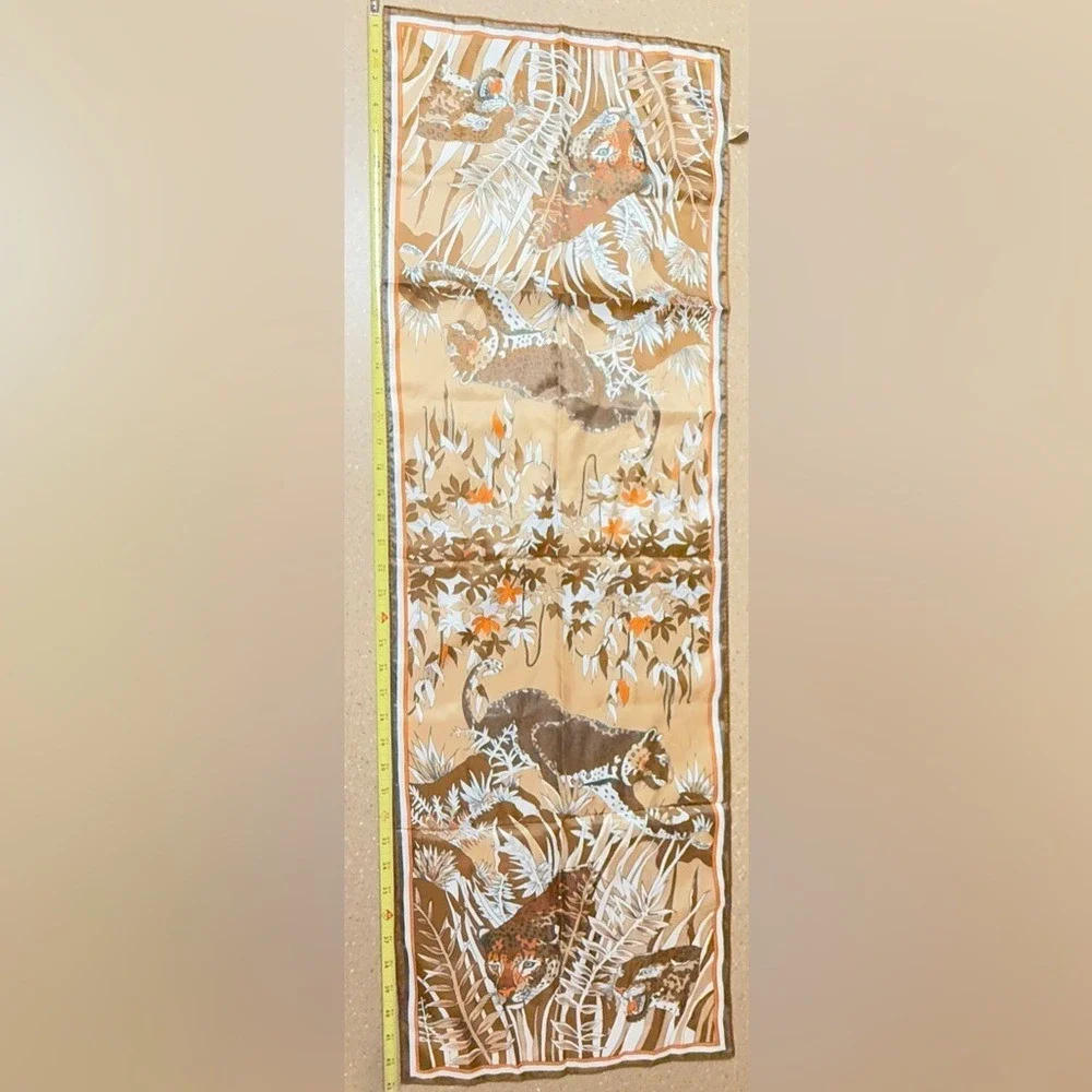 Scarf Oblong Women 13x43 Brown Leopard Safari Tropical Jungle Print Vintage